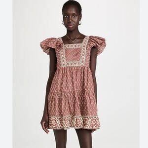 Sea New York Fernanda Tile Print Flutter Sleeve Dress Small Excellent Condition